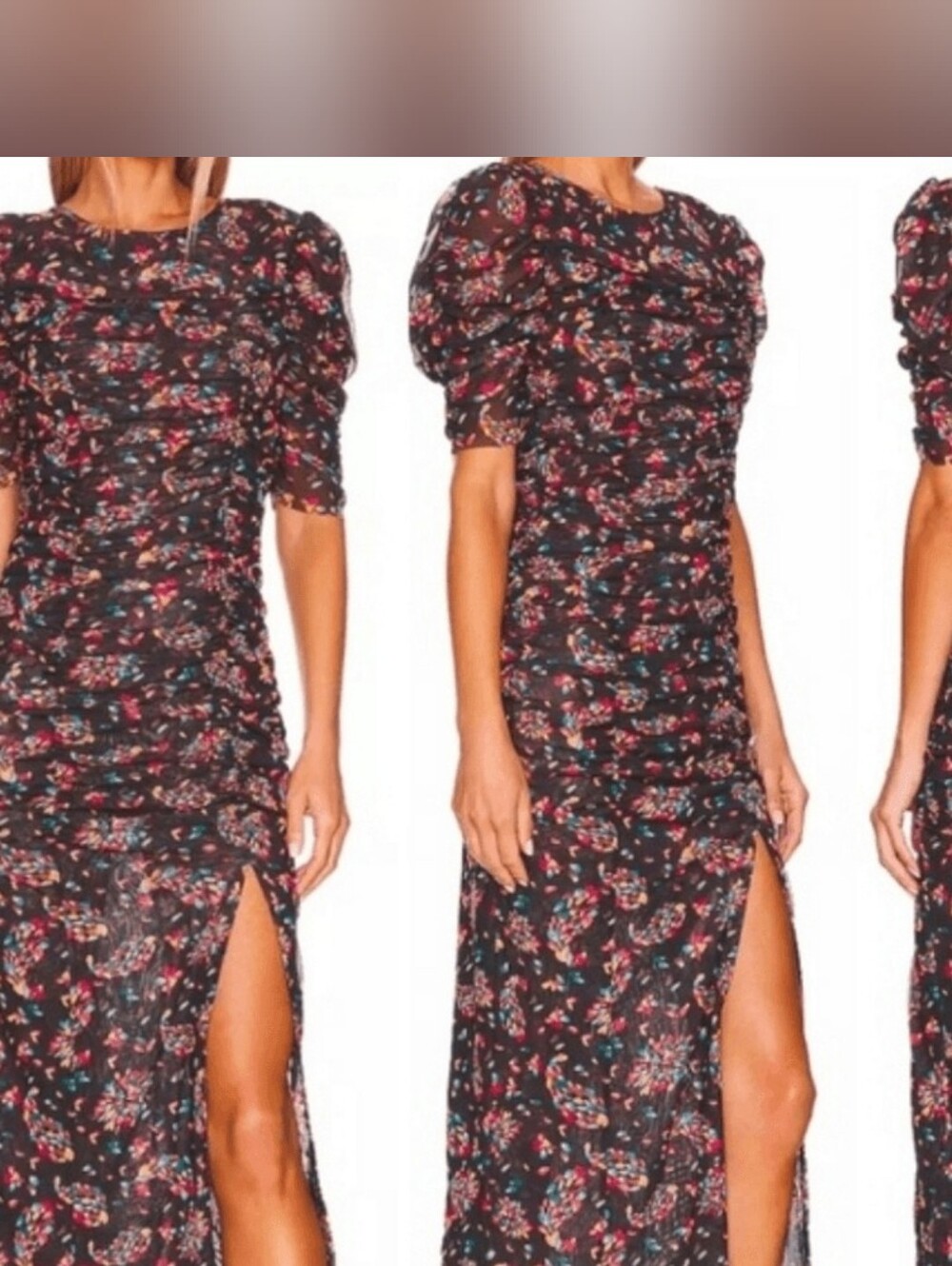 Floral Ruched Black Maxi Dress - Women